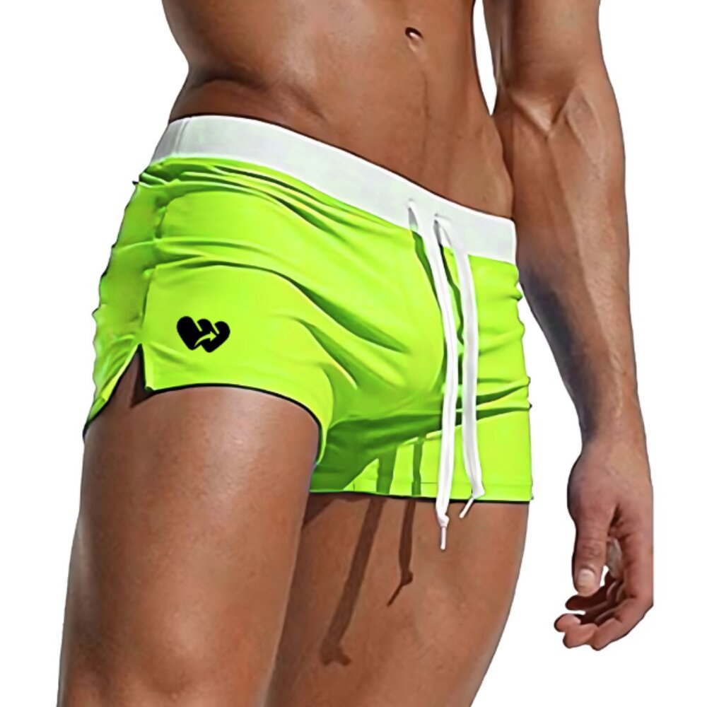 Men's Sexy Swim Trunks With Zippered Back Pocket Resort Wear Pool Neon green L